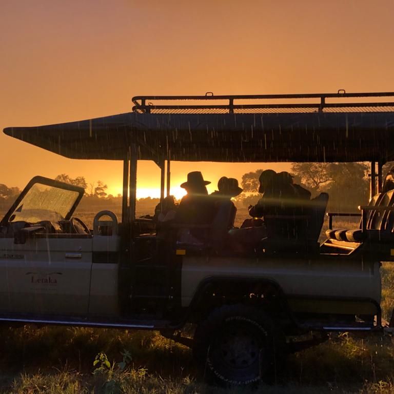Sonnenuntergang beim Game Drive in Botswana