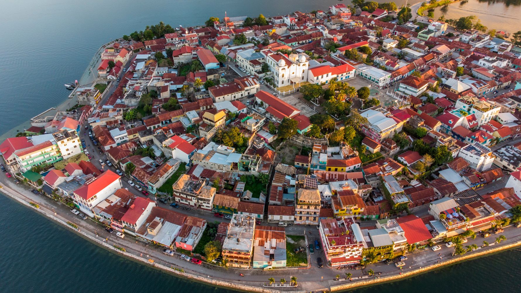 Bird view of the lake city Flores