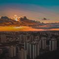 The bright skyscrapers of the Amazon city of Manaus at sunrise