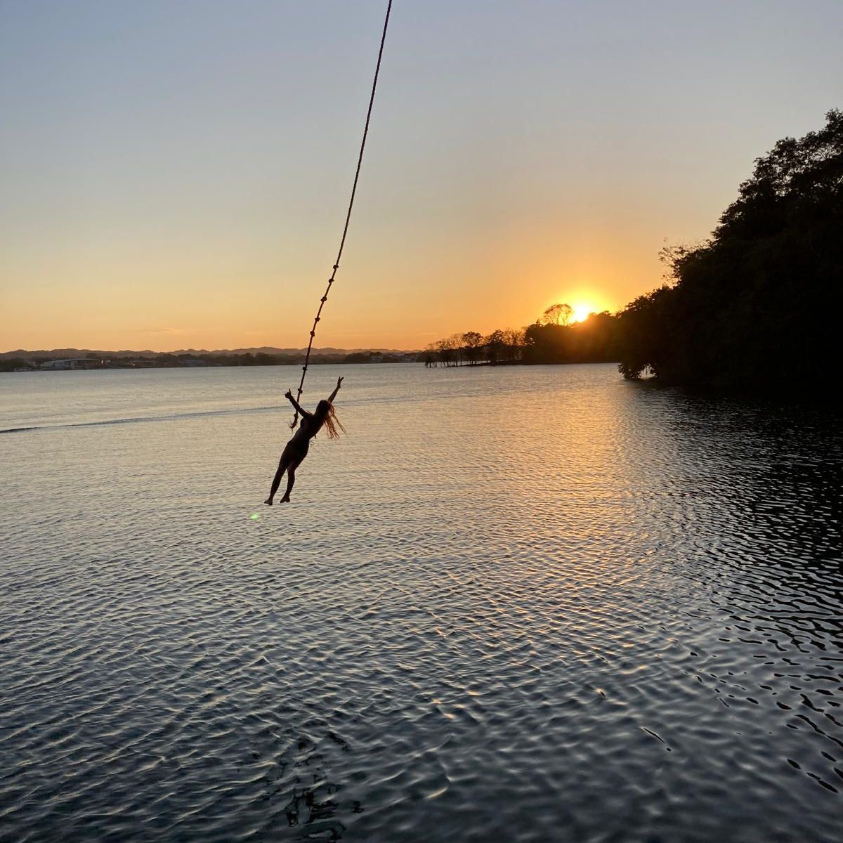 Swimming during sunset