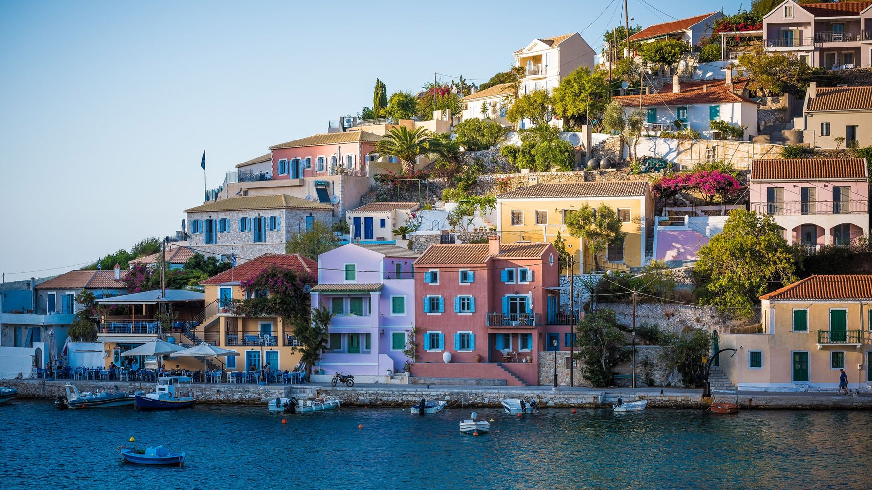 A popular destination is the cliff village of Assoa on the Greek island of Kefalonia with its colourful houses.