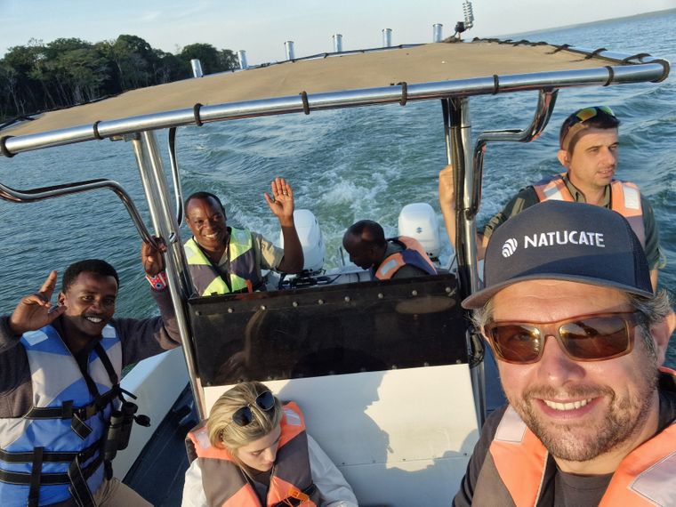 field-visit-tanzania-rubondo-boat-selfie