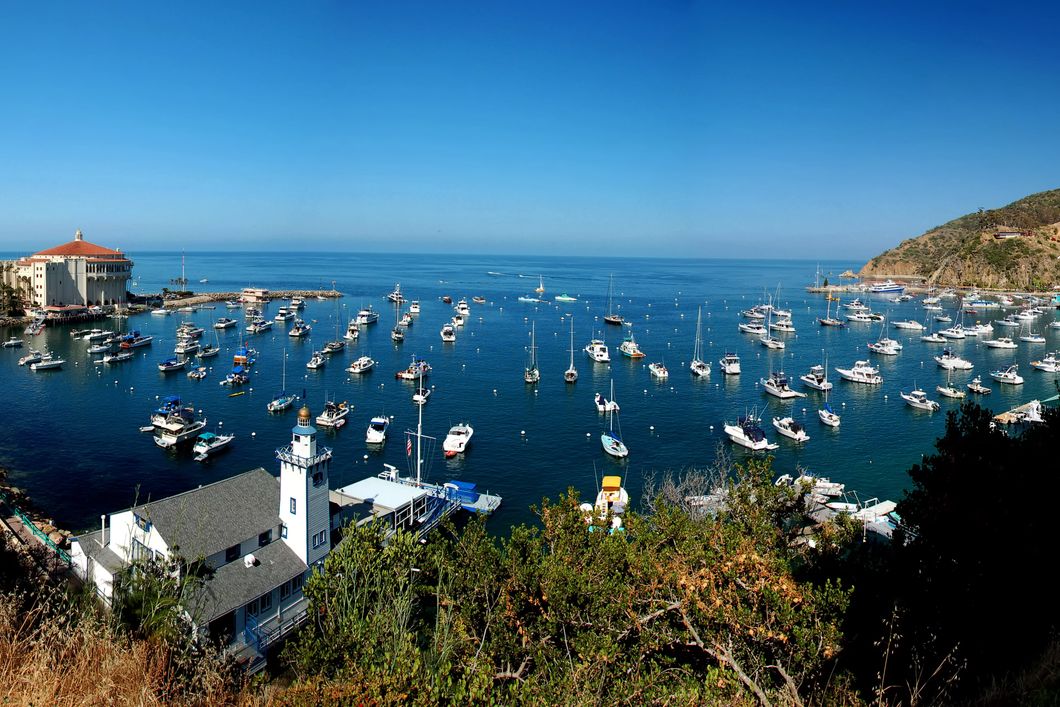 Panorama of Santa Catalina's Avalon Bay and ist numerous boats