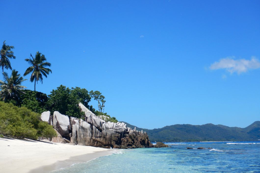 Volunteering auf den Seychellen: Blick auf den Strand von Cousin Island und den Indischen Ozean