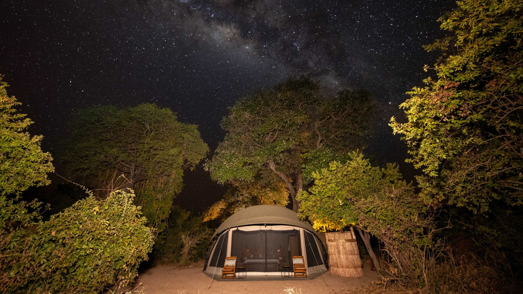 Night sky above tent in Kokoko Camp