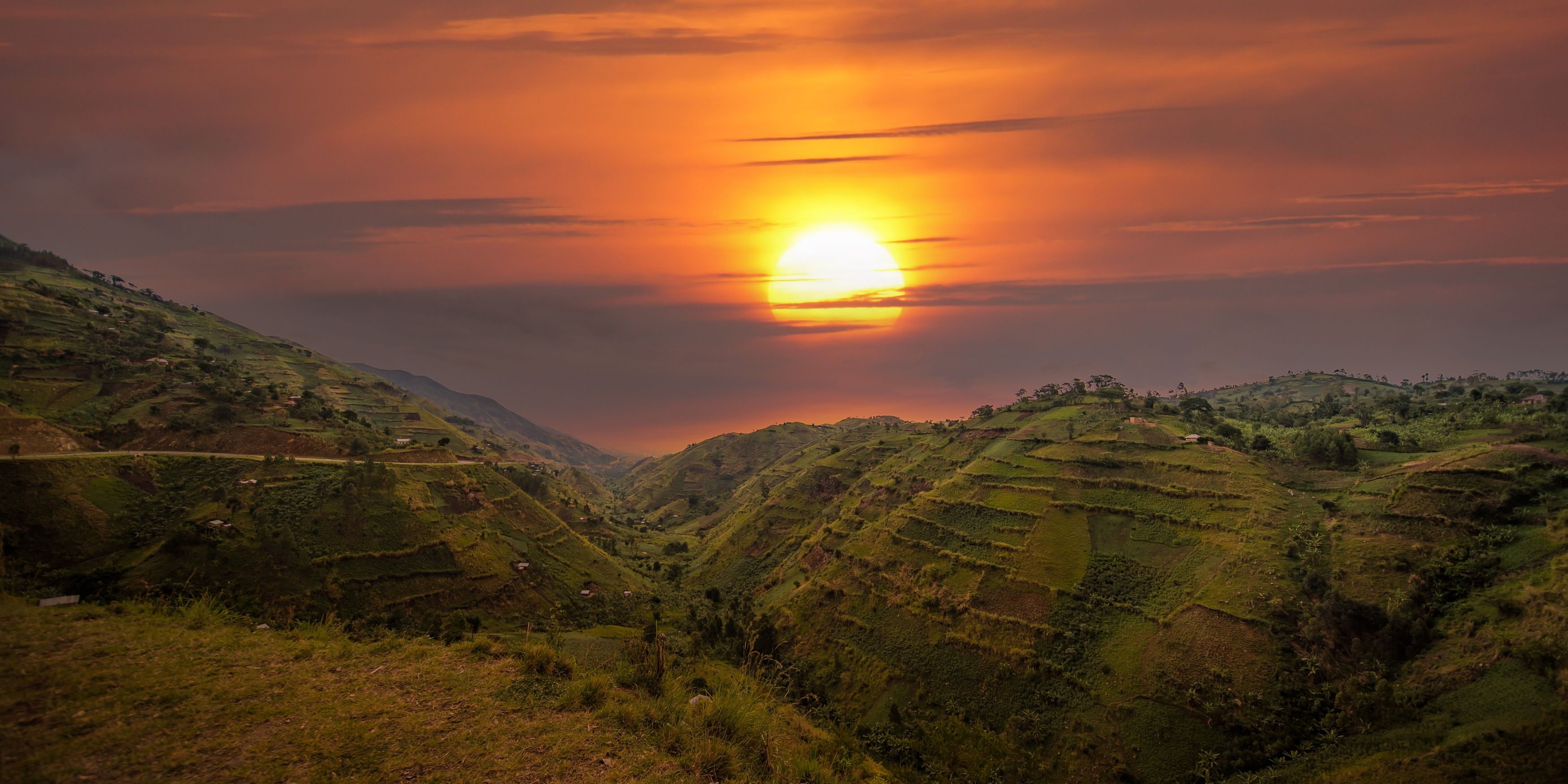 Sonset over hills in Uganda