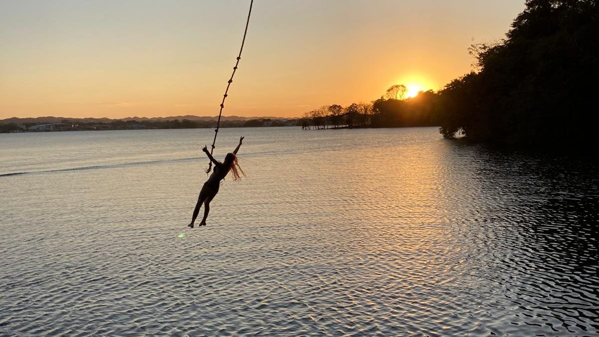 Swimming during sunset