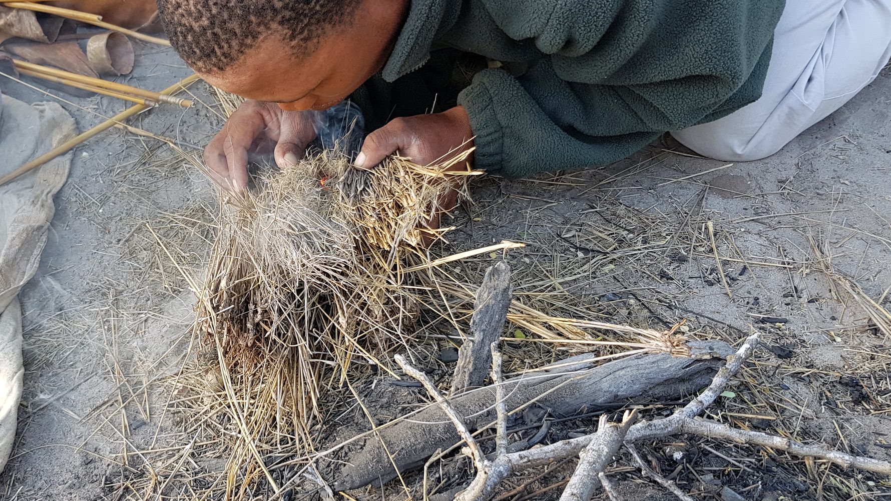 San bushwalk: a descendant of the San making a fire
