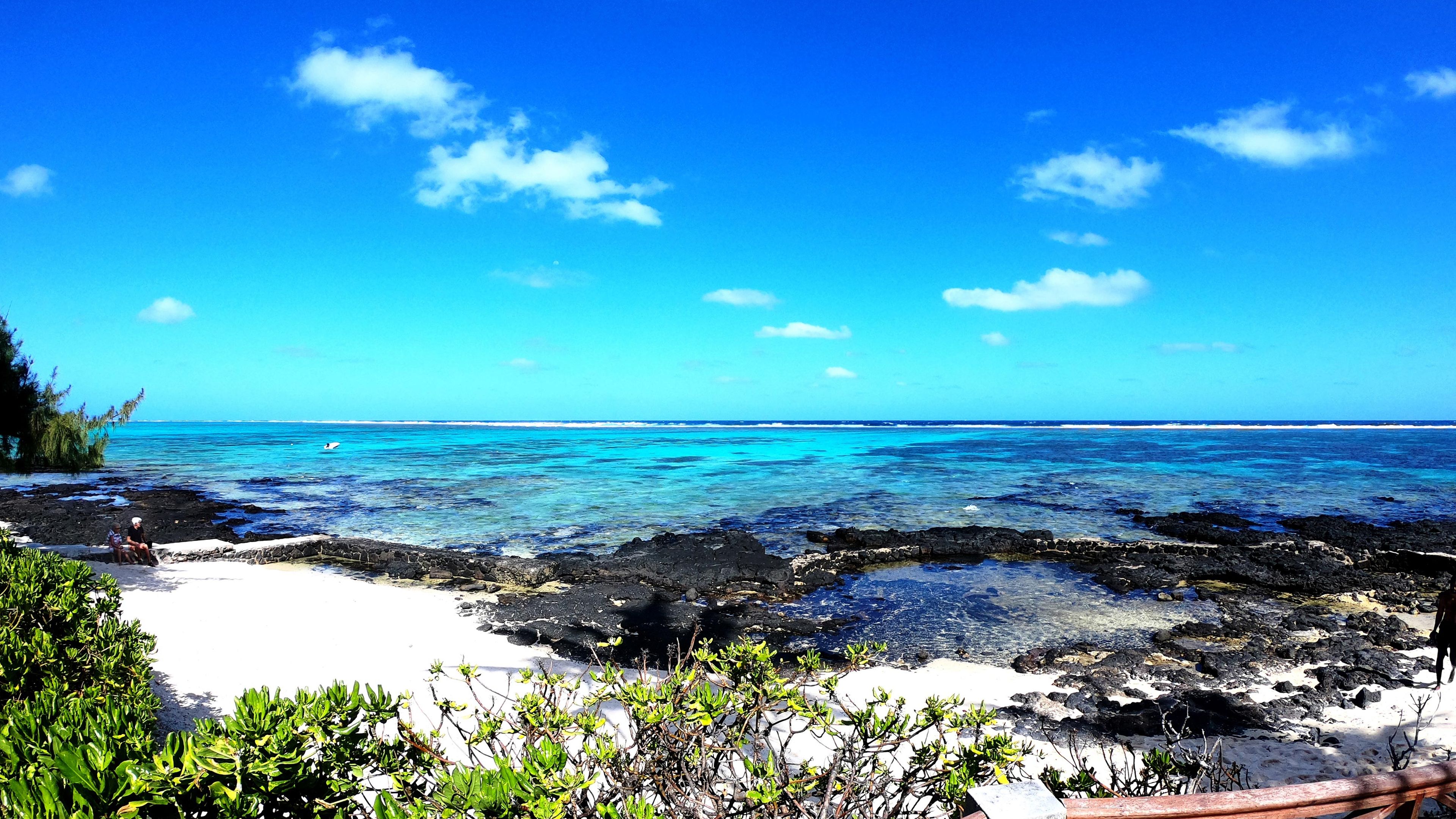 Bright blue sky above a beautiful beach in Mauritius