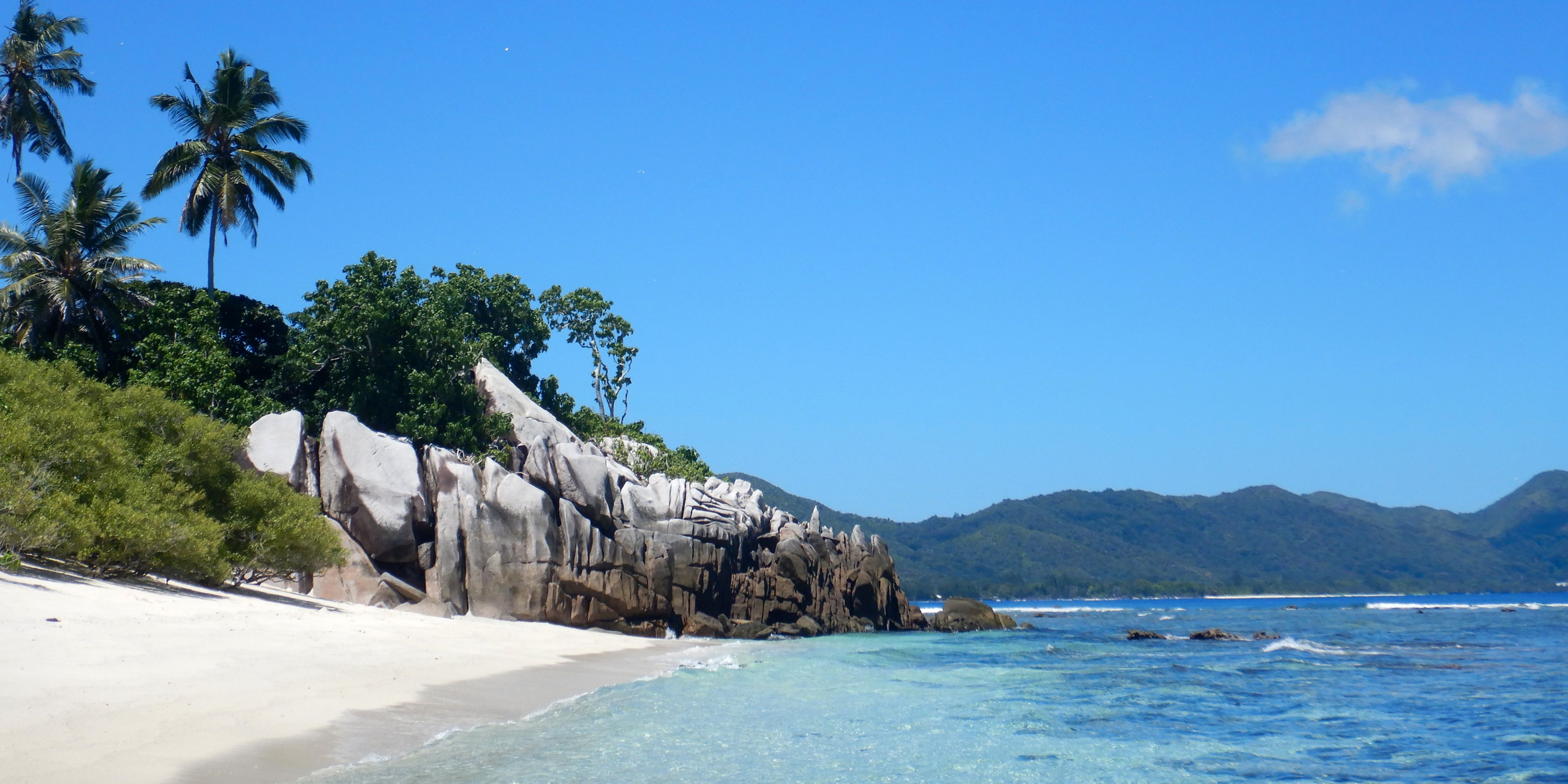 Volunteering auf den Seychellen: Blick auf den Strand von Cousin Island und den Indischen Ozean