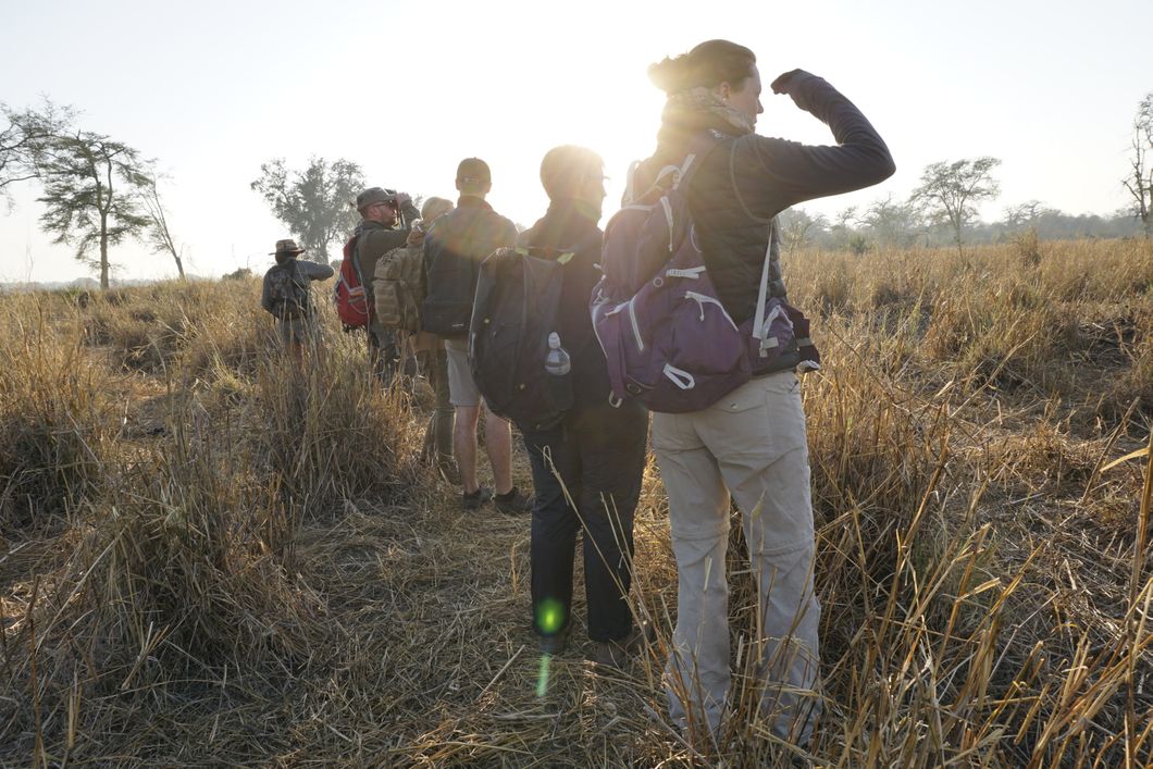 Studenten auf einem Game Walk im suedlichen Afrika