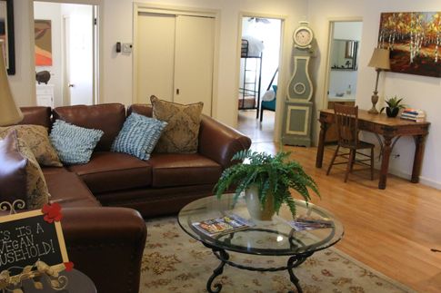 Looking into the living room of our animal welfare project's volunteer accommodation in California