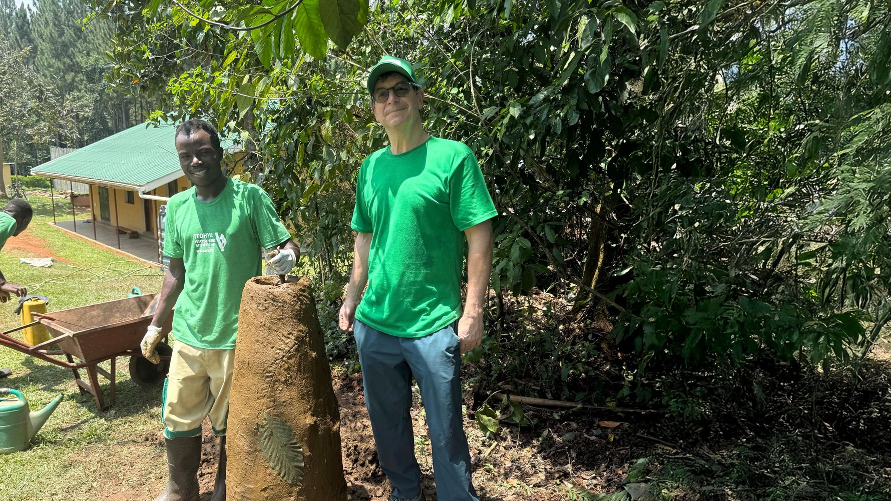 Earth tower with two volunteers