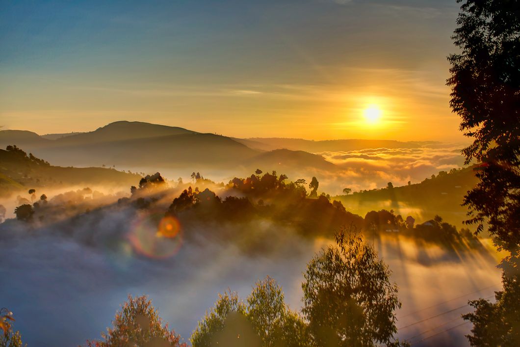 Sunrise with fog in Uganda