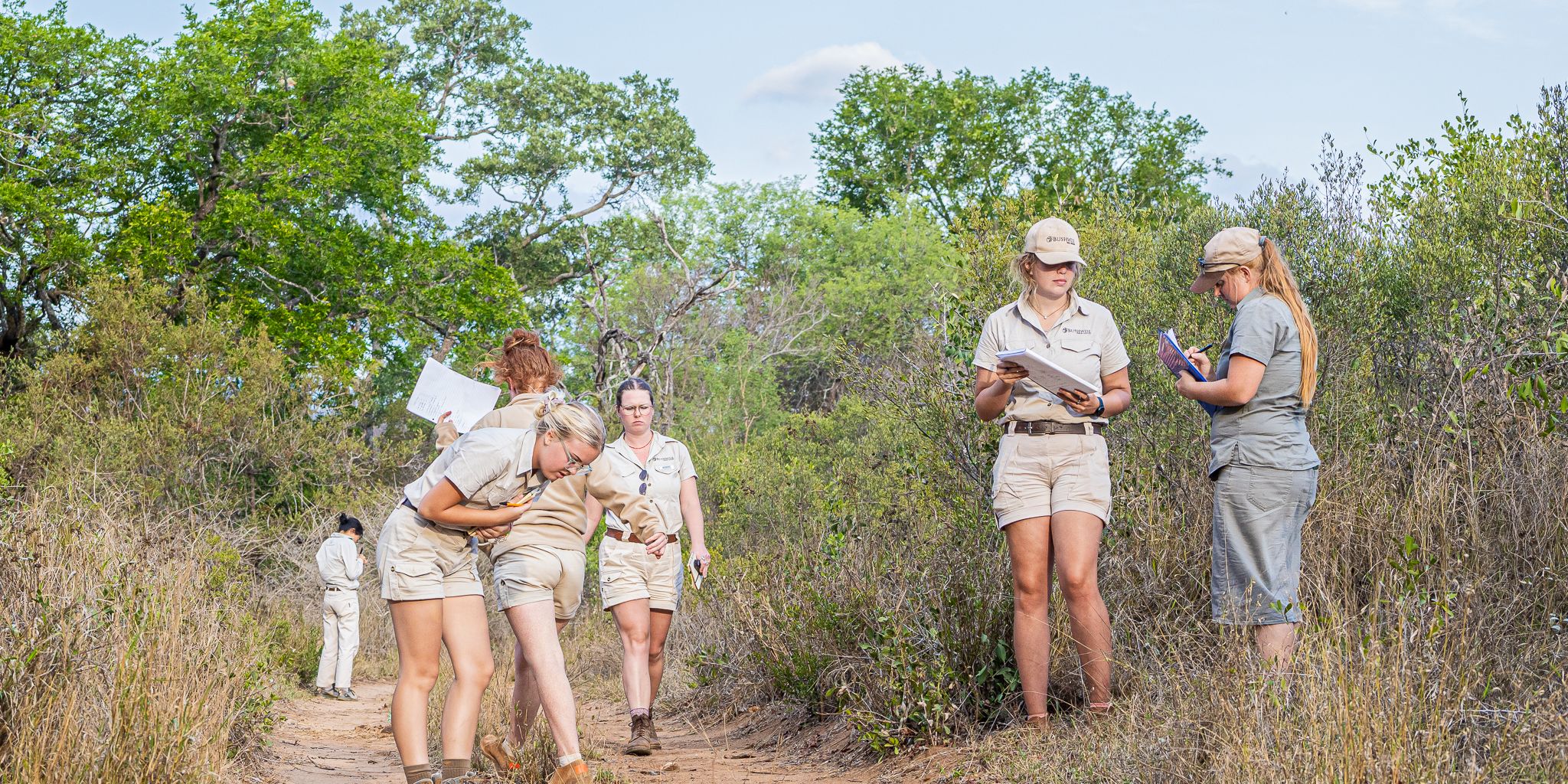 Group of guide students looking for tracks