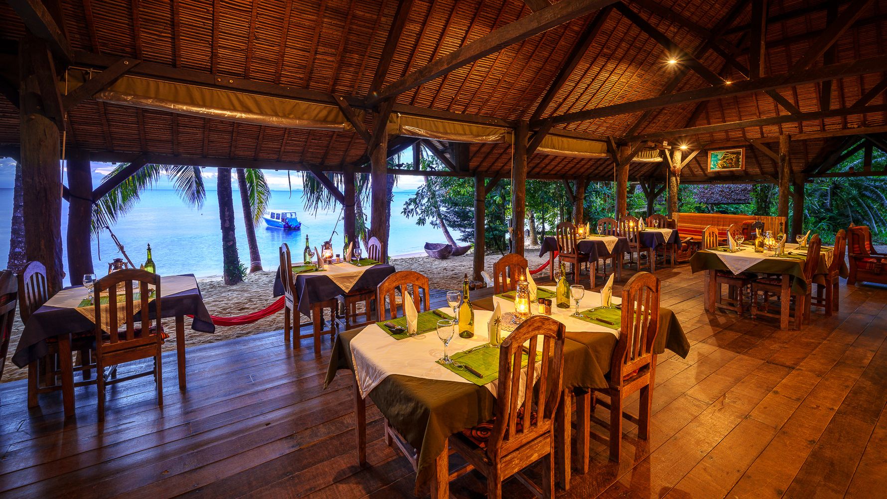 Restaurant in the evening in Masoala