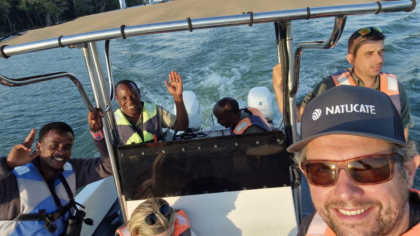 field-visit-tanzania-rubondo-boat-selfie