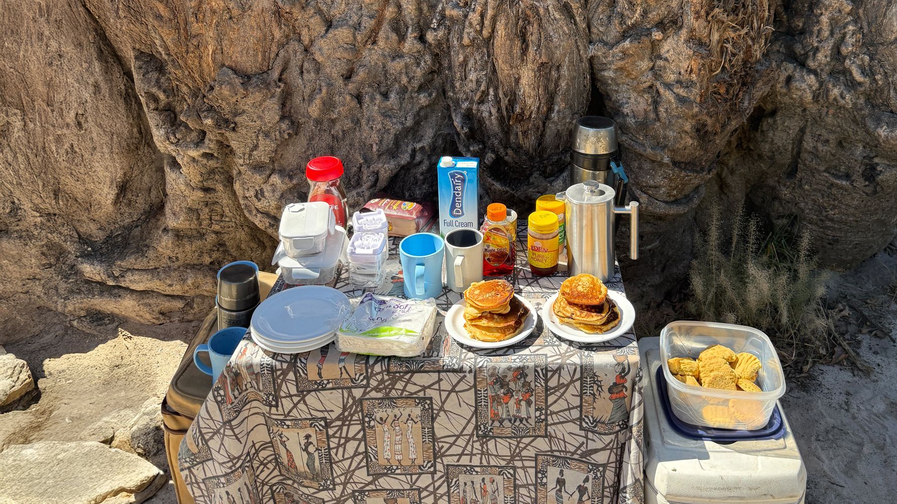 Fr&uuml;hst&uuml;ck aufgebaut vor einem Baum